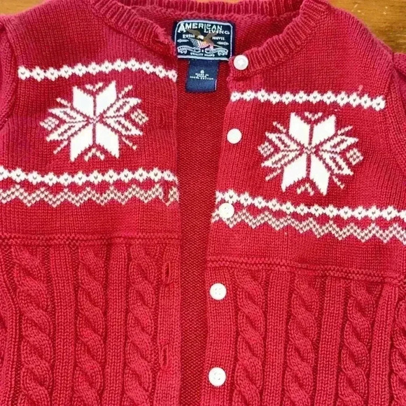AMERICAN LIVING Girl Sz 5 Sweater Cardigan Red White Knit Snowflake Holiday - Picture 6 of 6